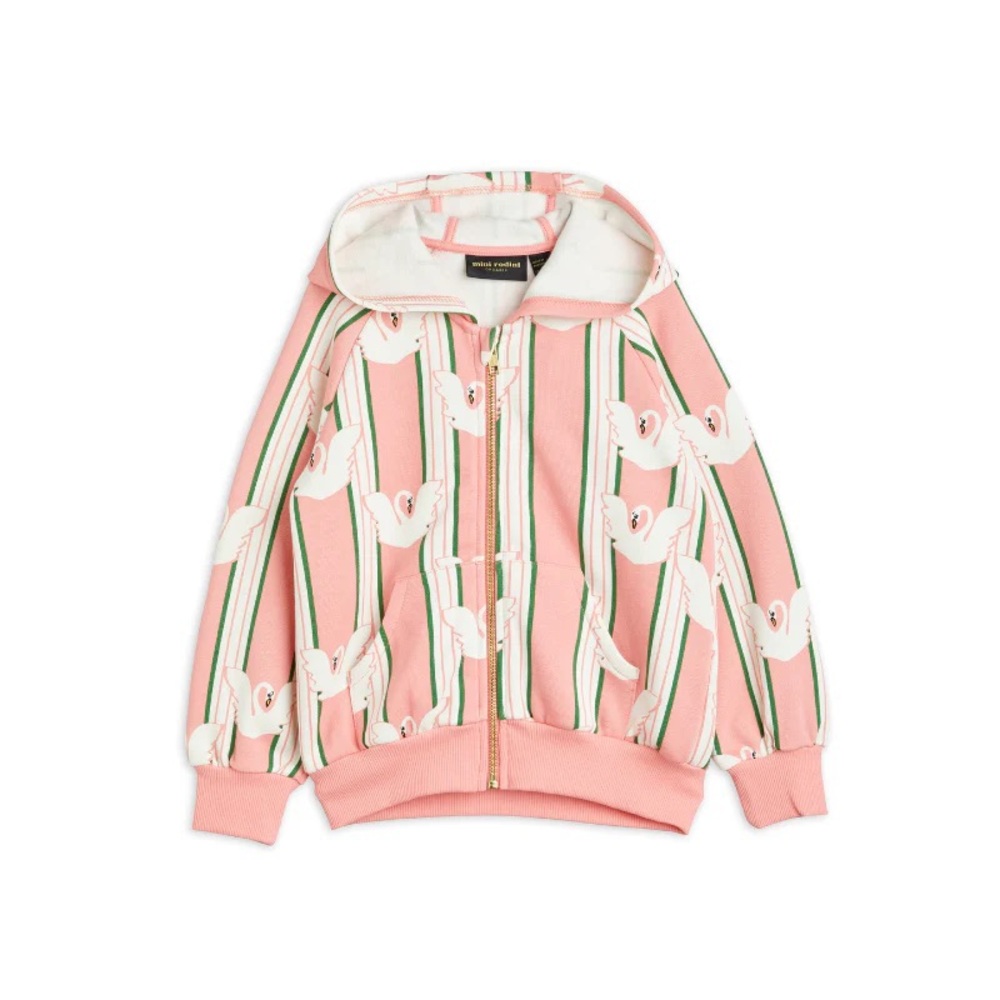 MINI RODINI SWAN AOP ZIP HOODIE PINK